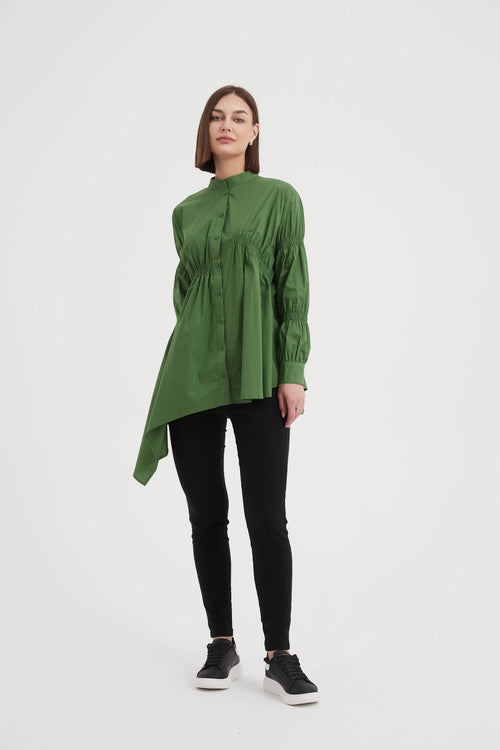 Shirring Detail Shirt - Deep Jade
