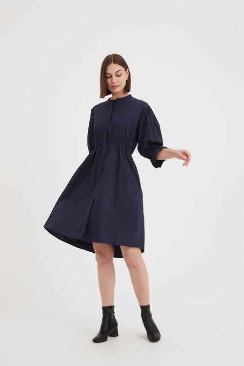 Shirring Detail Dress - Navy