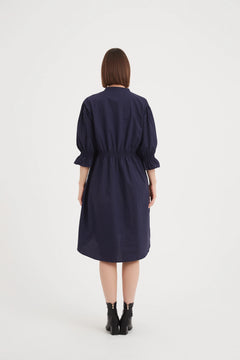 Shirring Detail Dress - Navy