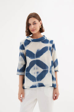 Funnel Neck Blouse - Blue Diamond