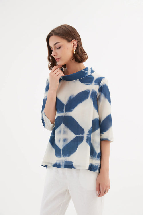 Funnel Neck Blouse - Blue Diamond