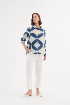 Funnel Neck Blouse - Blue Diamond