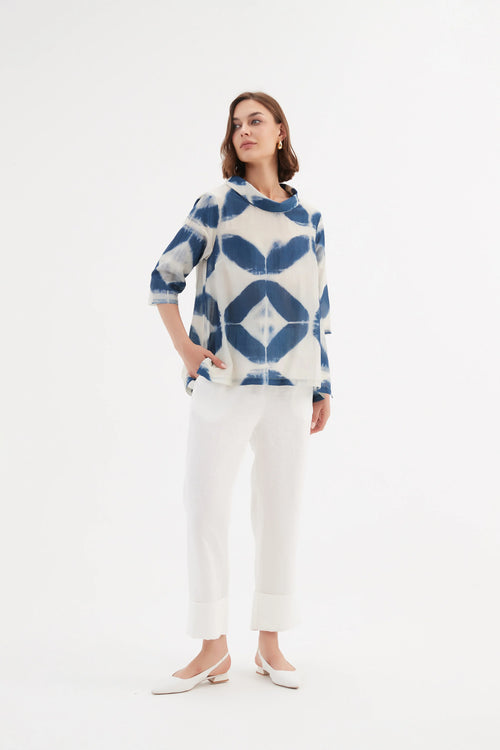 Funnel Neck Blouse - Blue Diamond