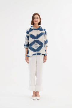 Funnel Neck Blouse - Blue Diamond