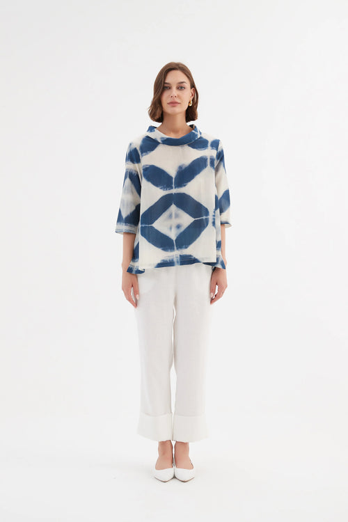 Funnel Neck Blouse - Blue Diamond