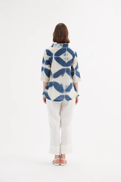 Funnel Neck Blouse - Blue Diamond