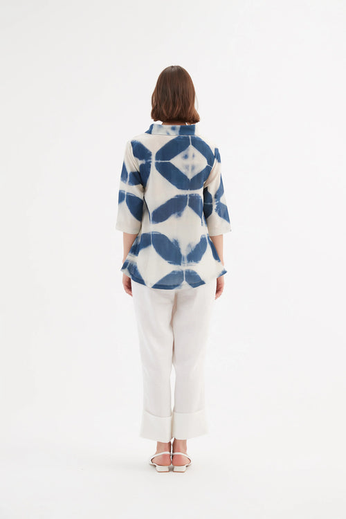Funnel Neck Blouse - Blue Diamond