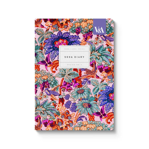 V&A A5 Diary Neon Floral Coral Jungle