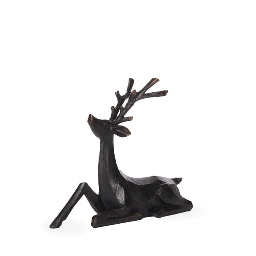 26 cm wood carved sitting reindeer
