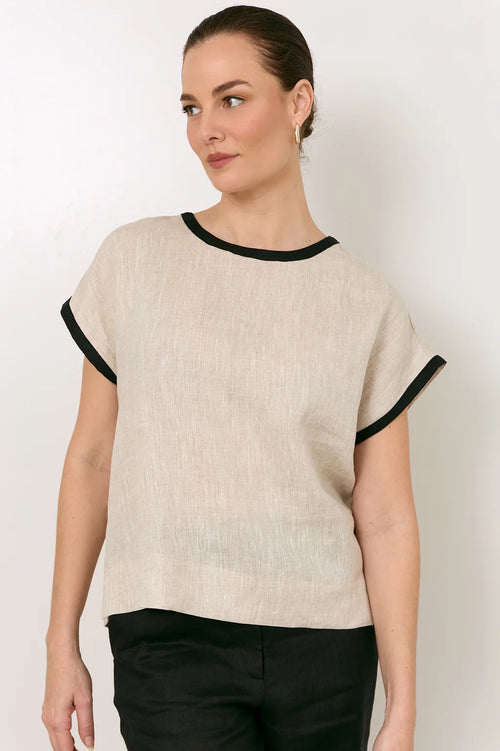 Marlie Linen Top - Natural/Black Stripe