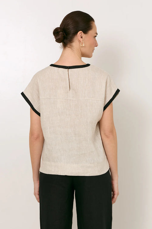 Marlie Linen Top - Natural/Black Stripe