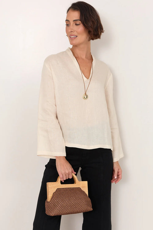 Peru Top Handle Weave Clutch - Chocolate