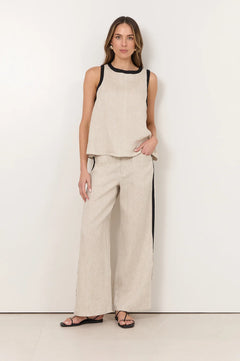 Skylar Linen Pant - Natural/Black Stripe