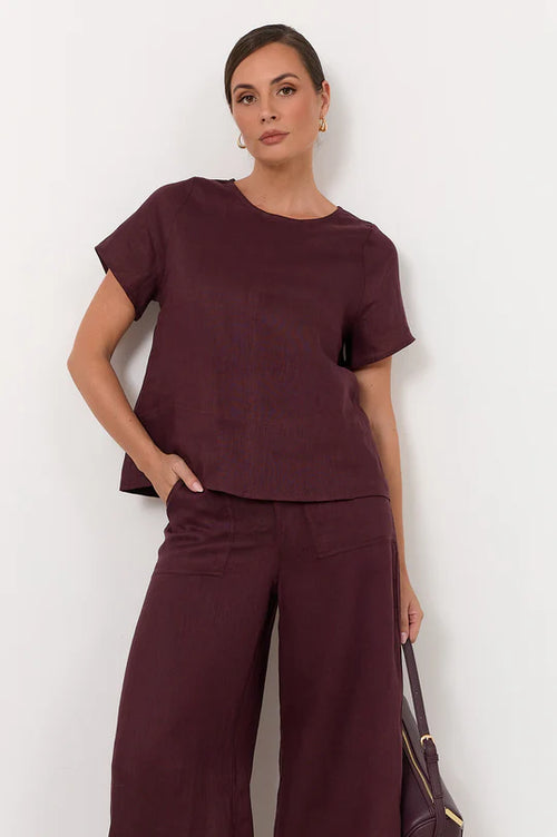 Avalon Wide Leg Linen Pant - Plum