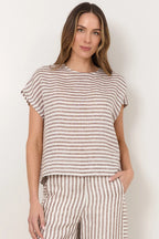 Emmerson Linen Top - Stripe Choc/White