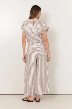 Gabriella Linen Pant - Stripe Choc/White