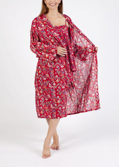 Cotton Robe - Red Floral