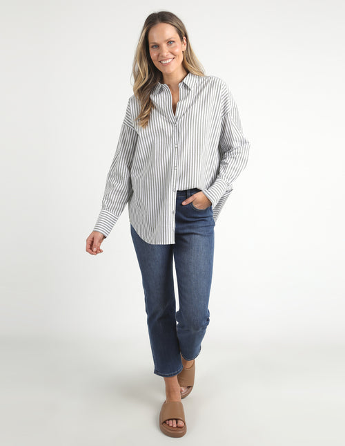 Delia Stripe Shirt - Khaki/White