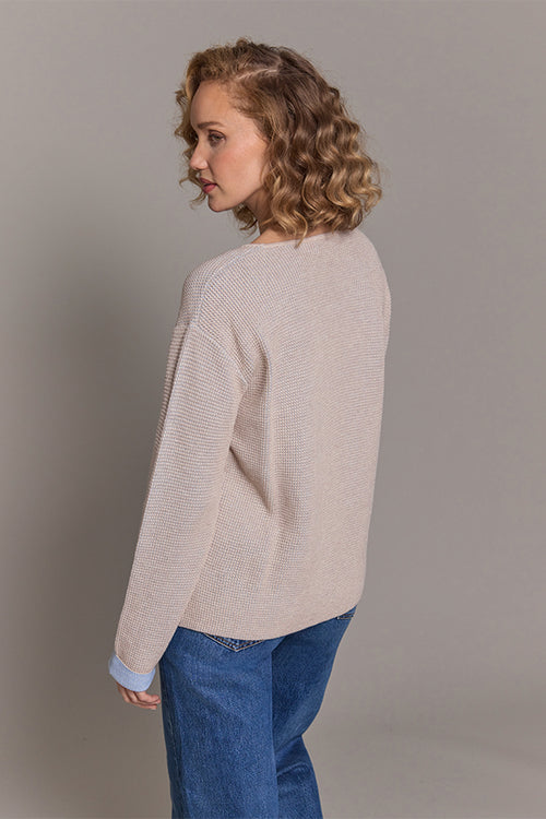 Reversible Honeycomb Crew - Natural/Blue