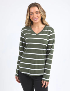 Manly V Long Sleeve Tee - Khaki Stripe