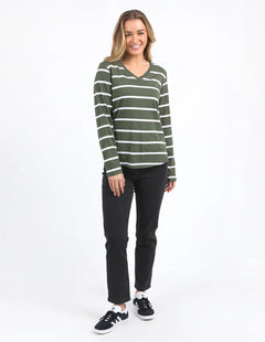 Manly V Long Sleeve Tee - Khaki Stripe