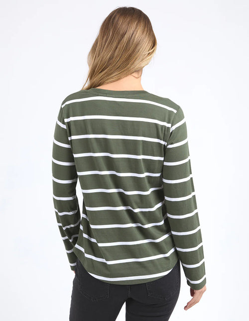 Manly V Long Sleeve Tee - Khaki Stripe