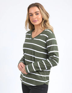 Manly V Long Sleeve Tee - Khaki Stripe