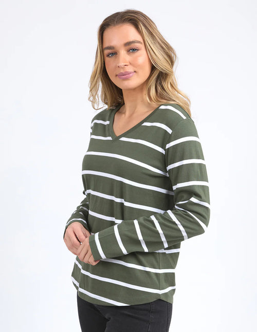 Manly V Long Sleeve Tee - Khaki Stripe