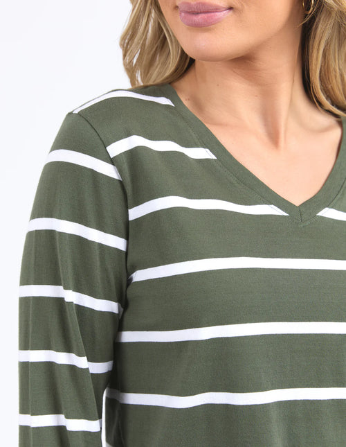 Manly V Long Sleeve Tee - Khaki Stripe