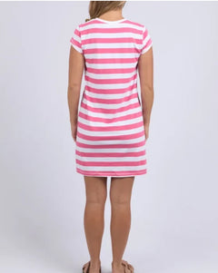 Signature Stripe Tee Dress - Hot Pink/White
