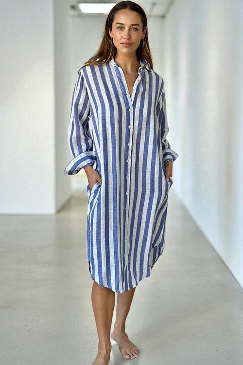 Elena Dress - Cornflour Stripe