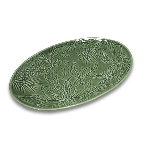 Poinsettia Green Engraved Platter