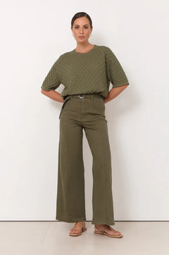 Adele Wide Leg Jean - Khaki
