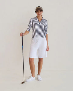 Khan Bamboo Collared Top - White&Navy