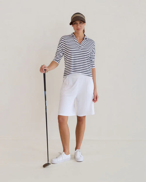 Khan Bamboo Collared Top - White&Navy