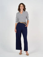 Khan Bamboo Collared Top - White&Navy