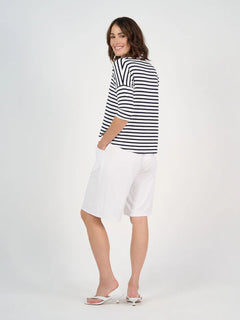 Khan Bamboo Collared Top - White&Navy