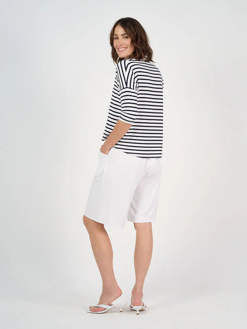 Khan Bamboo Collared Top - White&Navy