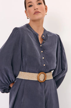 Metallic Thread Stretch Belt - Camel