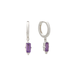 Huggies with Hanging Amethyst Baguette