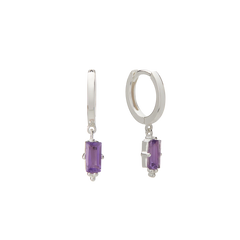 Huggies with Hanging Amethyst Baguette