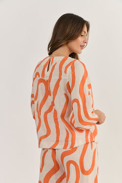 Linen Long Sleeve Top - Tamarind Ribbon