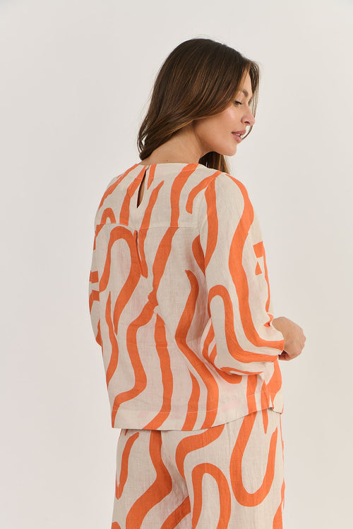Linen Long Sleeve Top - Tamarind Ribbon