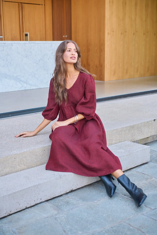 Linen Dress - Redwood
