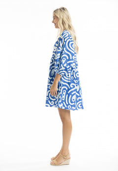 Poplin Dress - Blue Print
