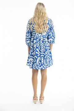 Poplin Dress - Blue Print