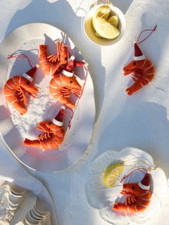 Wool prawn with santa hat