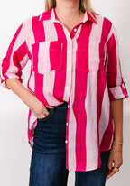 Linen Stripe Shirt - Pink