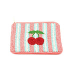 Cherry Beaded Purse - Pink Stripe