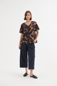 V Neck Poplin Top - Desert Blooms
